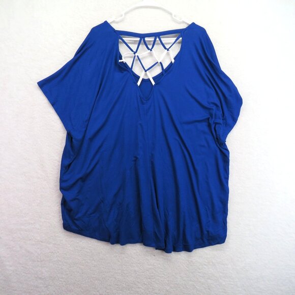 Lane Bryant Shirt Womens Size 26 Top Lattice Back Detail Blue White New - Picture 3 of 8